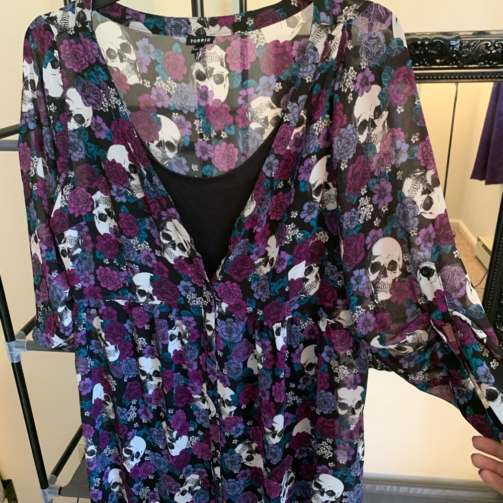 Skull Floral Shirt Dress